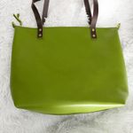 PORTLAND LEATHER | Super Unicorn Green Apple Zipper Dark Brown Handles | Medium Photo 5