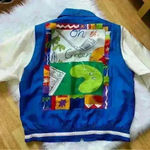 Vintage Mureli Silk Golf On The Green Graphic Bomber Jacket Medium Blue Photo 2
