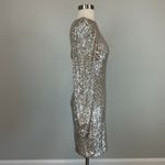 AQUA Long Sleeve Sequined Cut Out Mini Sheath Cocktail Party Dress Silver Size 6 Photo 3
