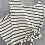 Mystree cap sleeve knee length cinch tie waist cream and gray stripes dress S Photo 3