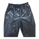 Ellen Tracy Women Black Faux Leather Pants Size M Paper Bag Waist Stretch Pocket Photo 2
