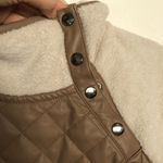 Abercrombie & Fitch Creme and Tan Pleather Snap Up Fleece Pullover Size L Photo 5
