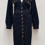 ZARA  Women's Dark Blue Gold Button Up Long Sleeve Maxi Denim Dress Size M Photo 0