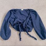 Wilfred Aritzia Linen Tie-Front Crop Top Blouse XS - Navy Blue Photo 3