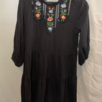 Topshop NWT Women's 3/4 Sleeve Embroidered Smock Dress Black Floral Sz 12 Photo 0