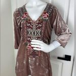 Johnny Was  Pink Velvet Heavily Embroidered Tunic Top Long Sleeve Sz Small. Photo 1