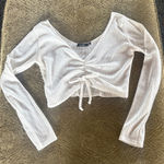 Boohoo  White Ribbed V-Neck Crop Top Photo 0