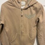 Outlooks beige full zip hoodie jacket with design on front and back in medium Photo 0