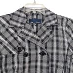 Blue Les Copains Black White Plaid Double Breasted Short Trench Coat Jacket Photo 2
