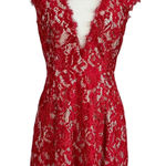 Aidan Mattox  Red Lace Deep V Open Backless Colorful Cocktail Party Dress Size 12 Photo 0