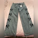 Forever 21 Blue Black Bow Flare Jeans with Wide Leg Photo 0
