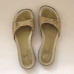 Cole Haan  Golden Tone Ostrich Embossed Leather Slides Photo 0