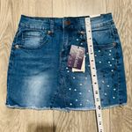 Authurna Denim Blue Pearled Mini Distressed Summer Skirt 5 Photo 10