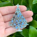 Vintage Blue & Silver Christmas Tree Brooch/Pin Blue Rhinestones Multiple Photo 0