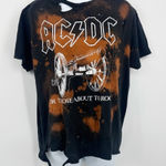 AC/DC ACDC Bleach Splatter Short Sleeve Shirt Size Large Distressed Worn Grunge Boho Photo 0