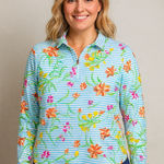 Ibkul Womens Blue White Striped Floral 1/4 Zip Pullover Small‎ Photo 0