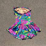 Catalina Vintage  neon tropical ruched skirted swimsuit with halter strap size 8 Photo 2