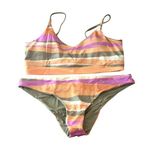 prAna  Bikini Set Willow Falls Top Gemma Bottom Striped Reversible Orange Pink XL Photo 0