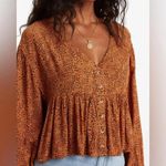 Billabong Easy Street Long Sleeve Blouse Button Front Leopard Print Size Medium Photo 7