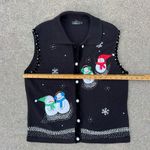 Vintage 90s Snowmen Winter Christmas Ugly Sweater Vest Black Applique XL Photo 5