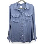 Chico's Sandwash Faux Suede Satin Easy Shirt Womens 3 Button Up Blue Size 16-18 Photo 1