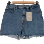 Everlane The Way High Denim Shorts Blue Raw Hem Size 28 Photo 0