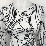 Pretty Little Thing White Abstract Face Print Crew Long Sleeve Bodysuit Top Sz 10 Photo 2