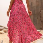 SheIn  Hot Pink Holiday Ditsy Floral Print Ruffle Trim Asymmetrical Skirt Sz 4 Photo 11