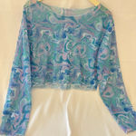 Boutique Blue and green marbled sheer long sleeve 3 XL crop top Size undefined Photo 0
