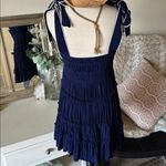 Anthropologie Chelsea &Violet, navy blue boho tiered, ruffle mini bow Tie strap dress M L Photo 6