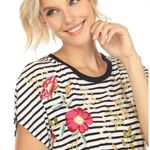 Johnny Was Osaka Striped Embroidered Short Sleeve Midi Dress Photo 7