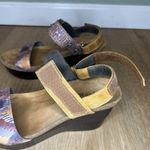 NAOT Women 39 EU 8.5 US Sandals Blue Tan Leather Strappy Wedge Adjustable Buckle Photo 6