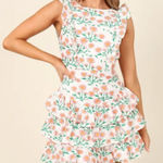 Petal and Pup  Anya Floral Ruffle Shoulder Puff Sleeve White Mini Dress US 10 Photo 0