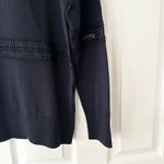 Sandro  Navy Blue Mock Neck Button Lattice Trim Sweater Wool Knit Top 2 Medium Photo 5