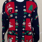 The Eagle's Eye Vintage 1992 Women’s Size S Holly Navy/Red Christmas Sweater Blue Photo 0