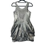 Jessica McClintock Womens Dress 12 Gray Pleated Bubble Skirt Metallic Formal Photo 1