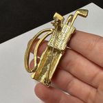 Golf Bag With Clubs Gold Tone Cream/Black Brooch Pin Golfing Perfect For Golfer Photo 7