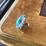 Real White Buffalo Blue Turquoise Sterling Silver Cocktail Ring Size 9 Photo 7