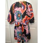 1. State NWT  Floral Print Tie-Neck Romper Short Puff Sleeve Casual Party‎ Large Photo 5