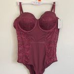 French affair Burgundy Floral Sheer Lace Push-Up Plus Size Lingerie Bodysuit Photo 1