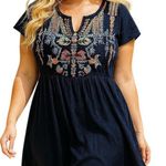 Johnny Was Biya Claudette deep navy Challis button down embroidered dress Photo 3