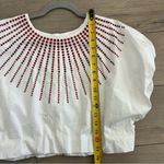 Queen of Sparkles White Puffed Sleeve Red Rhinestone Sunburst Sparkle Top S Photo 7