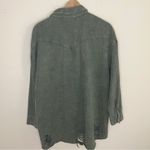 12th Tribe Womens Dark Olive Green Distressed Shacket Button Up One Size Jacket Photo 4