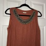 Lina Tomei Dress Sz M Shift Linen Sleeveless Beaded Necklace Pockets Brick Italy Orange Size M Photo 2