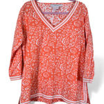 Gretchen Scott Orange White Floral Boho Blouse Womens M Beachy Summer Shirt Top Size M Photo 0