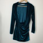 House Of CB Maroush Velvet Teal Backless Mini Longsleeve Dress Womens Small Photo 11