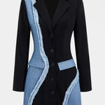 Micas Denim Patchwork Long Sleeve Blazer Suit Mini Dress NWT Size M Photo 0