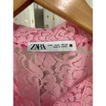 ZARA Pink Floral Lace Open Work Button Down Eyelash Hem Unlined Layering Shirt M Photo 9