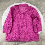 Elementz  sheer floral pink linen blend button down top. Size XL Photo 8