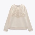 ZARA NWT Beige Crocheted Sweatshirt Lace Applique Pullover Medium Photo 7